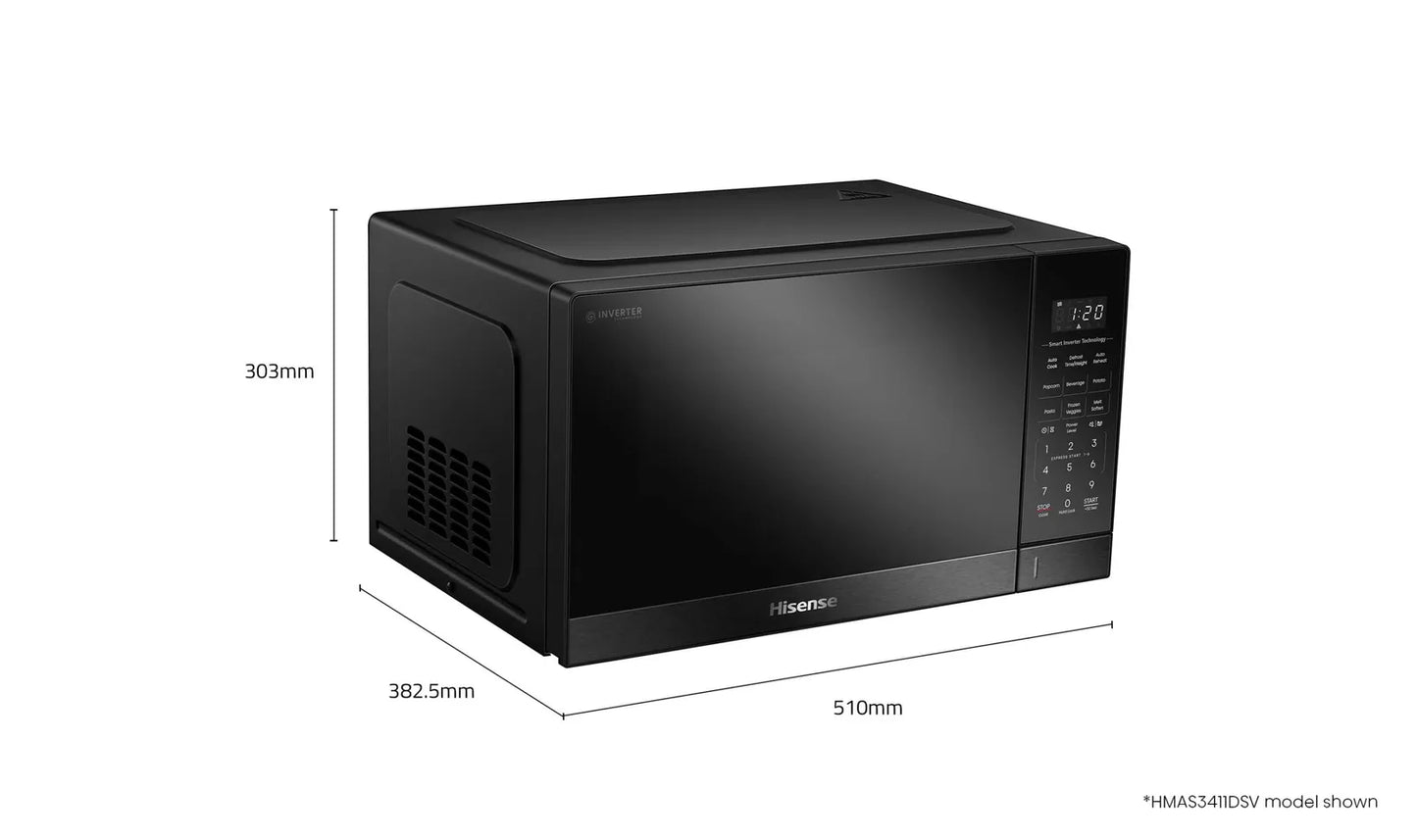 Hisense 34L 1100W Inverter Microwave - Black HMAS3411BMV