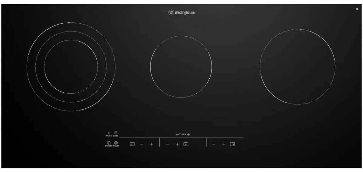 Westinghouse 90cm 3 Zone Ceramic Cooktop with Triple Zone and Hob2Hood WHC933BD