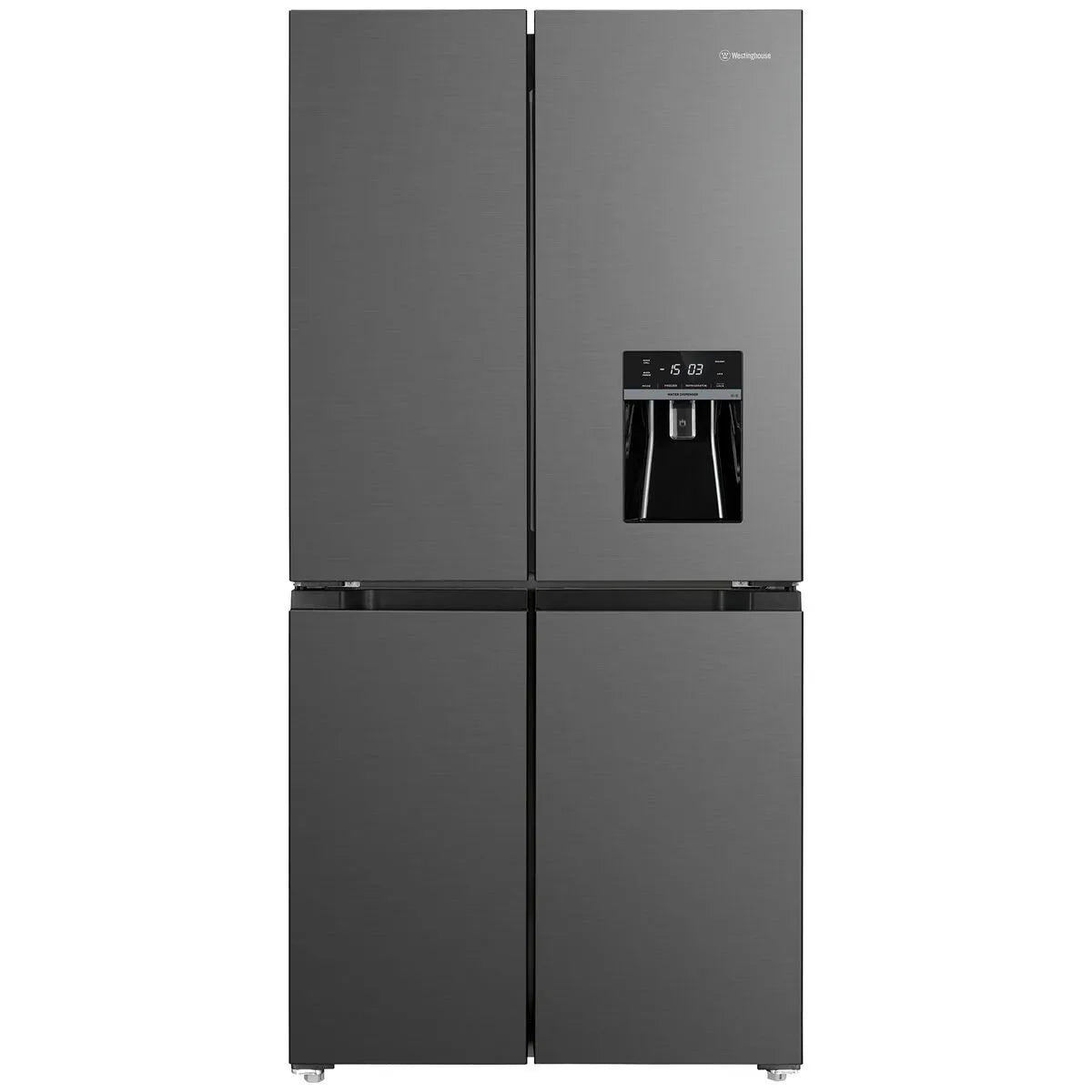 Westinghouse 492L French Quad Door Fridge with Non-Plumbed Water Dispenser - Charcoal Matte Black WQE4960BA
