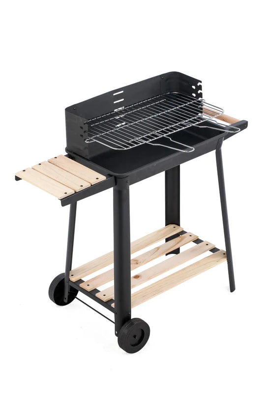 Lenoxx Charcoal Grill BBQ with Manual Rotisserie Stick on Trolley Stand BQ260