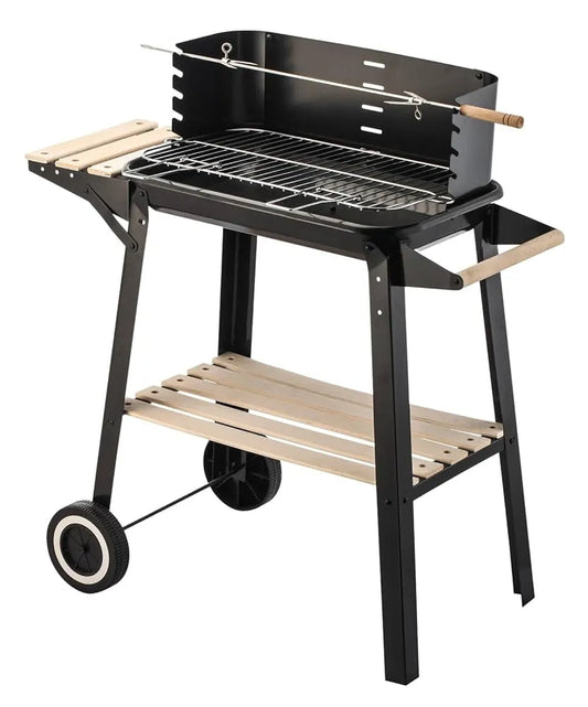 Lenoxx Charcoal Grill BBQ with Manual Rotisserie Stick on Trolley Stand BQ260