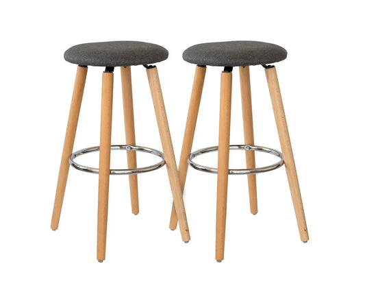 Lenoxx 2 Cotton Steel Modern Padded Barstools - Grey/Wood BS1246G