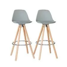 Lenoxx 2 PU Leather Padded Barstools with Metal Footrest - Light Grey/Wood BS3803LG