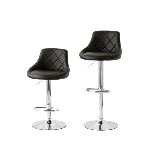 Lenoxx 2 Diamond Style Padded Leather Barstools with Adjustable Height, 82-103cm - Black BS524B