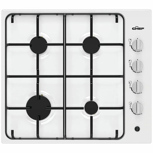 Chef 60cm Natural Gas Battery Ignition Cooktop - White CHG642WC