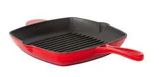 Healthy Choice Enamelled Cast Iron Square Grill Pan 44 x 30 x 4.7 cm - Red CIFP03