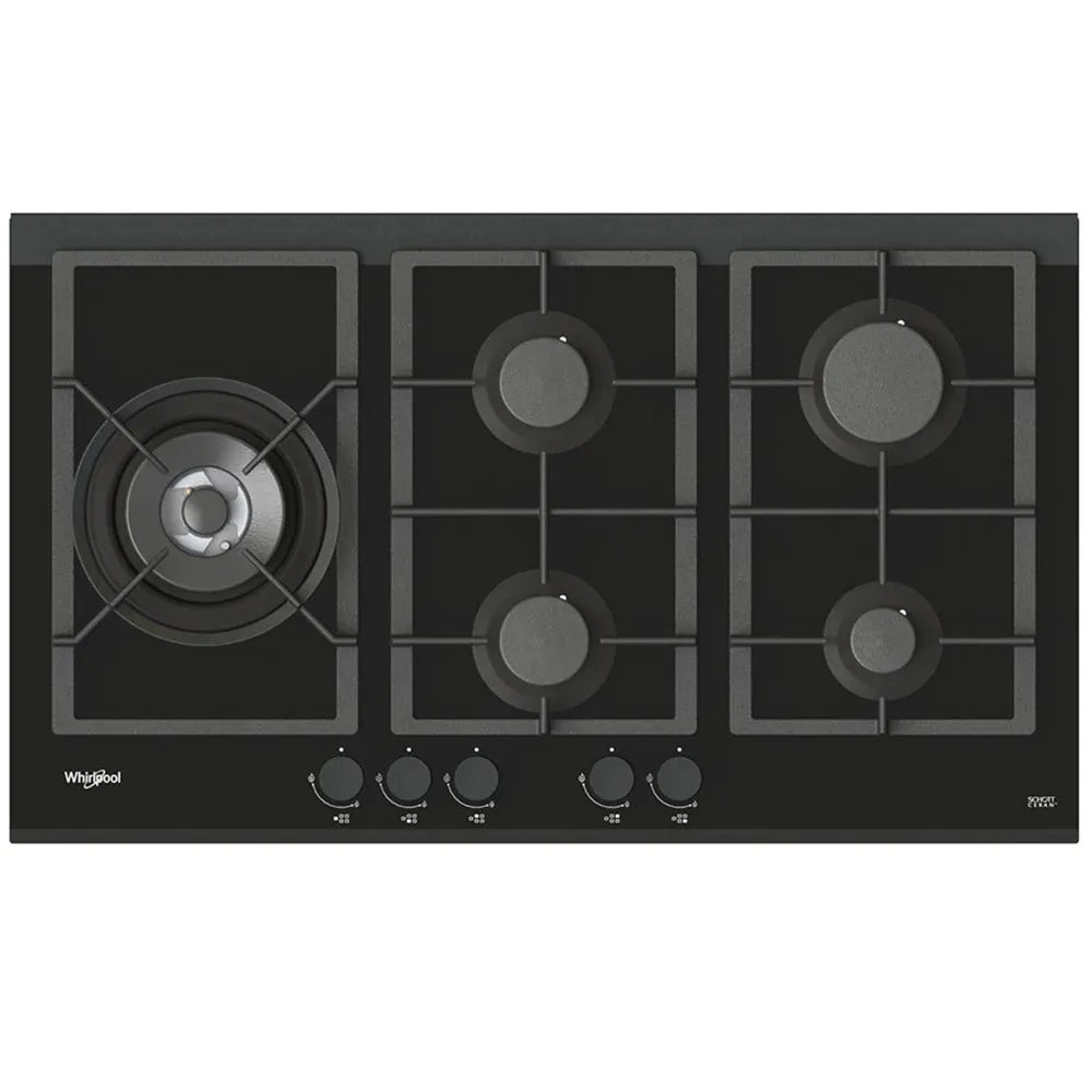Whirlpool 90cm 5 Burner Gas Glass Cooktop - Black GGW870NBAUS