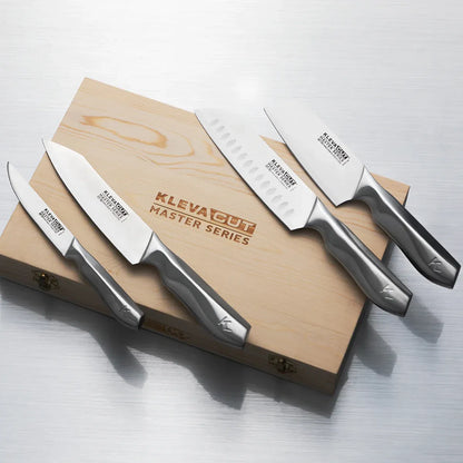 KlevaCut Limited Edition 4 Piece Premium Knife Set with Bonus Bamboo Case KCMSSET400