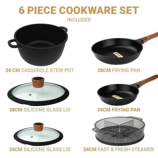 Kleva Diamond Earth StackSmart with Detachable Handles 6pc Cookware Set KDETACH-SET