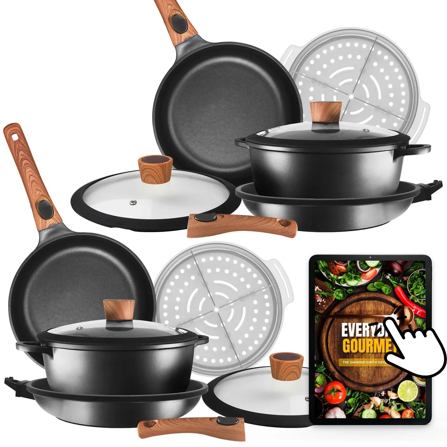 Kleva Diamond Earth StackSmart with Detachable Handles 6pc Cookware Set KDETACH-SET