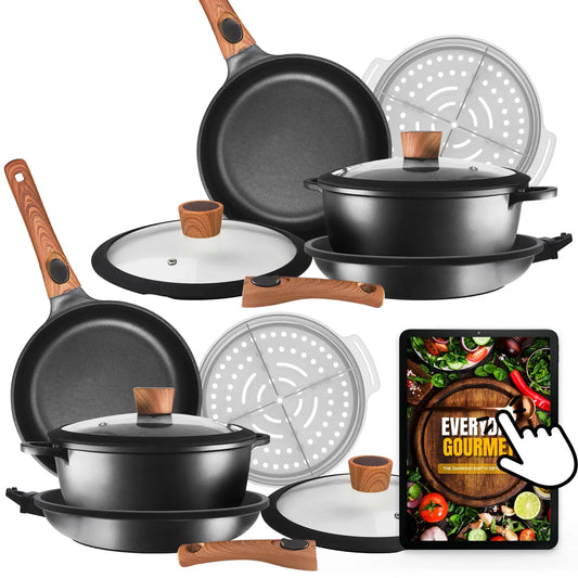 Kleva Diamond Earth StackSmart with Detachable Handles 6pc Cookware Set KDETACH-SET