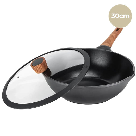 Kleva Diamond Earth 30cm Wok and Glass Lid KDEWOK30