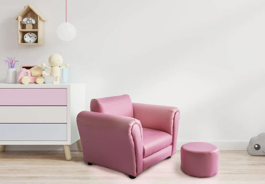 Lenoxx Young Childrens Sofa Chair With Footstool - Pink KS541P