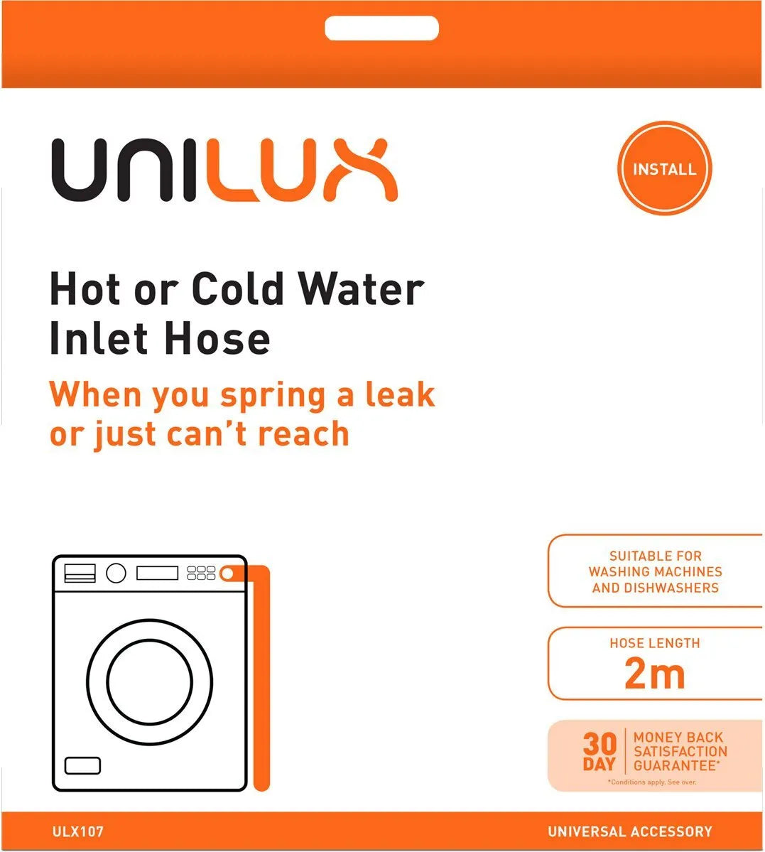 Unilux Hot Or Cold Water Inlet Hose (2M) ULX107