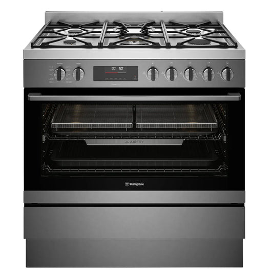Westinghouse 90cm Dual Fuel Pyrolytic Freestanding Cooker with SteamBake - Dark Stainless Steel WFEP9717DD