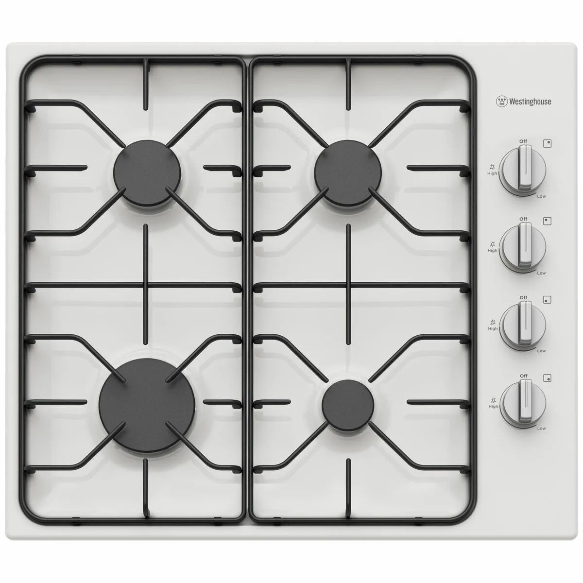 Westinghouse 60cm 4 Burner Natural Gas Cooktop - White Enamel WHG640WC