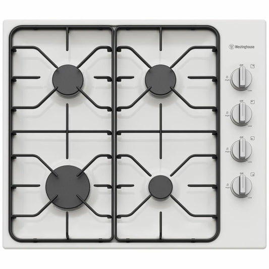 Westinghouse 60cm 4 Burner Natural Gas Cooktop - White Enamel WHG640WC