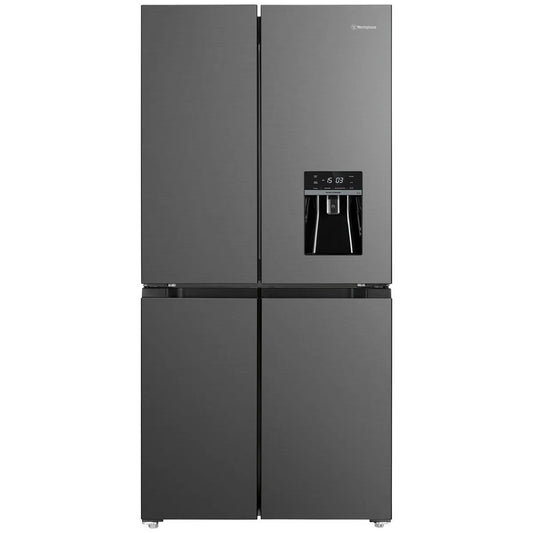 Westinghouse 492L French Quad Door Fridge with Non-Plumbed Water Dispenser - Charcoal Matte Black WQE4960BA